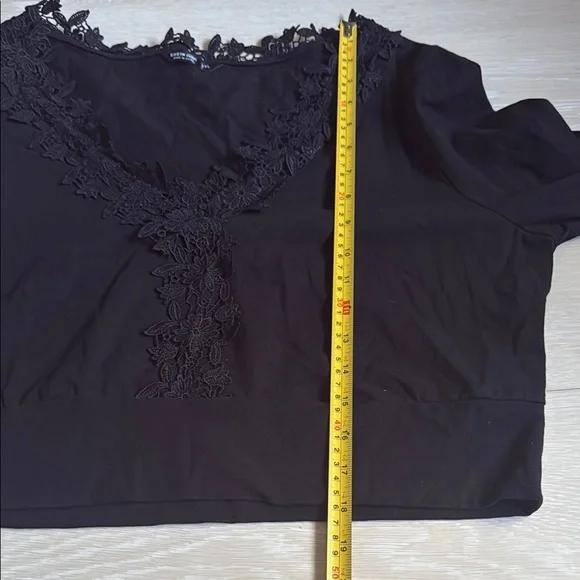 3/$10 Black Floral Crochet Detail Bell Sleeve Blouse - Picture 5 of 7